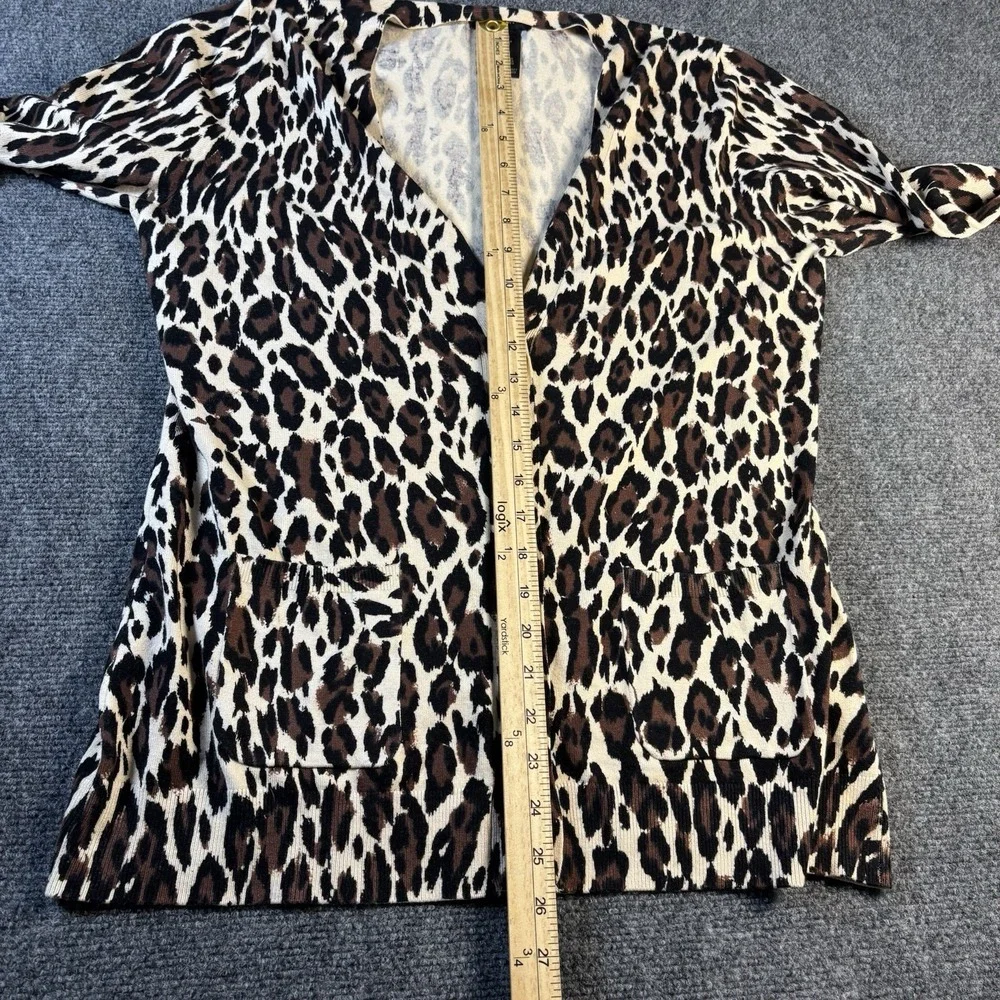 Grace Elements Cardigan Women L Brown Leopard‎ Animal Print Button Front V-Neck